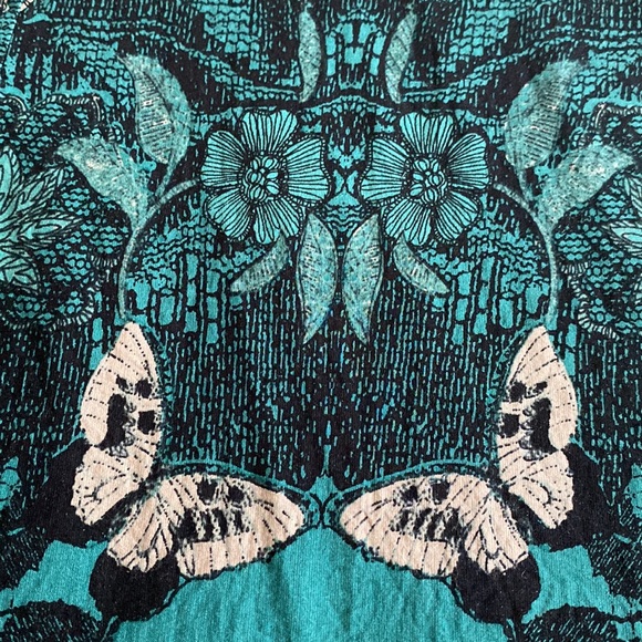 Anthropologie Maeve Silk blend Butterfly Swan Green print Lace top Swing Dress - Picture 11 of 16